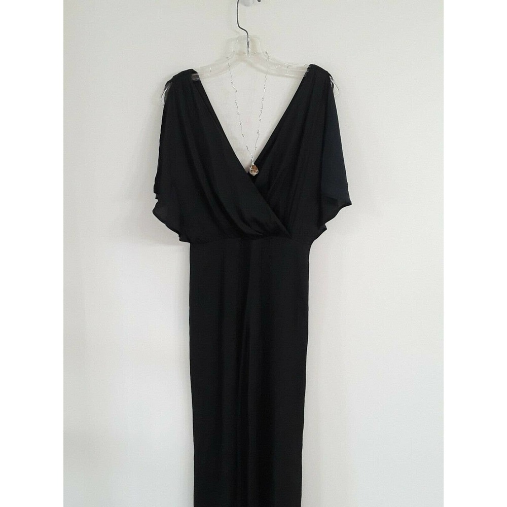 Womens Express Elegant Black Silky Palazzoo Pant Vacation Romper with V-Neck